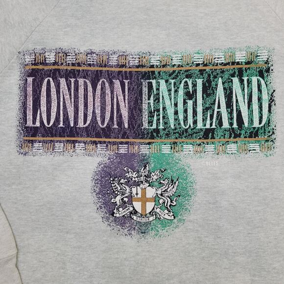 Vintage 90s London England Sweatshirt XL 23x26 Gray - Picture 10 of 13